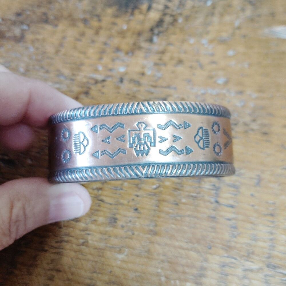 Vintage Solid Copper Cuff Bracelet Bell Trading Post Thunderbird Southwestern